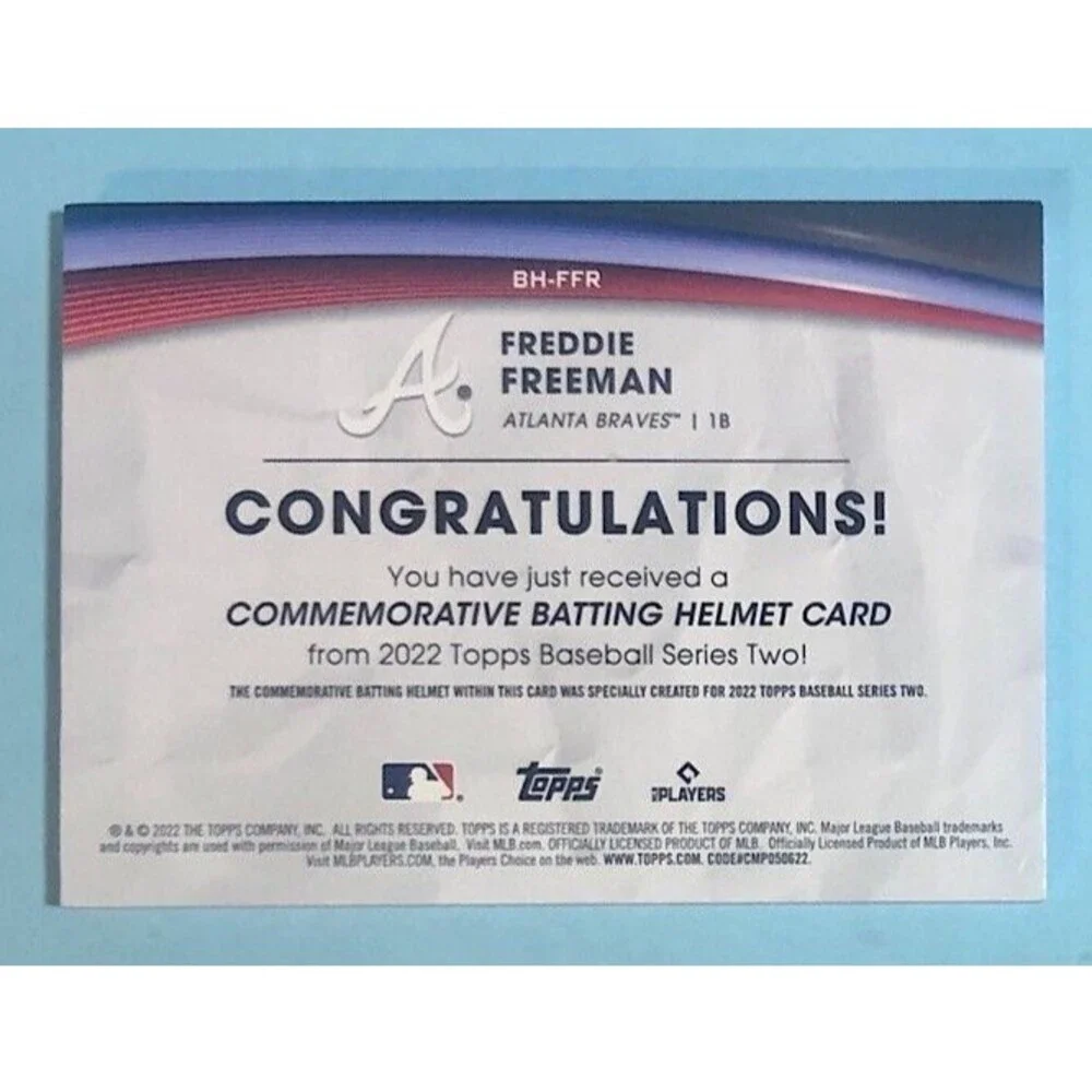 2022 Topps Ser. 2 ,Atlanta BRAVES-FREDDIE FREEMAN Blue Comm.Helmet Card #BH-FFR